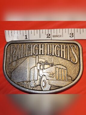 Raleigh Lights Semi-Truck Belt Buckle  Cigarette Promo Vintage 70s Approx 3"×2"